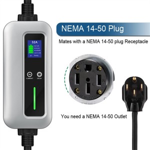 Ниво 2 EV зарядно устройство 32A NEMA 14-50 Plug SAE J1772 зарядно устройство Електрически автомобил 7,68 kW Тип 1 EV зарядно устройство