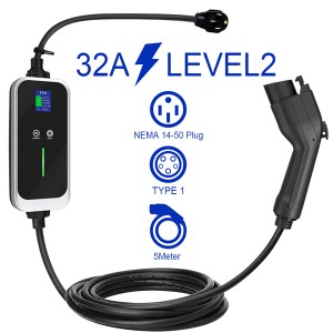 J1772 ደረጃ 2 ኢቪ ባትሪ መሙያ አይነት 1 16A 24A 32A NEMA 14-50 Plug Mobile EV Fast Charger