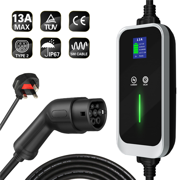 IEC62196-2 Mode 2 Type2 EV Charging Cable 5M 10A 13A 3 Pin UK Plug Type 2 Portable EV Charger Featured Image