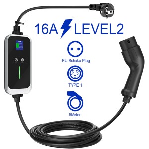 Դյուրակիր EV լիցքավորման կայան IEC 62196-2 Type 2 Plug 8A 10A 16A Level 2 EV Charger