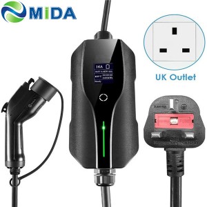 Level 2 EV Charger Type 1 J1772 Plug 6A 8A 10A 13A with 3Pin UK Plug for Renault Vehicle Car