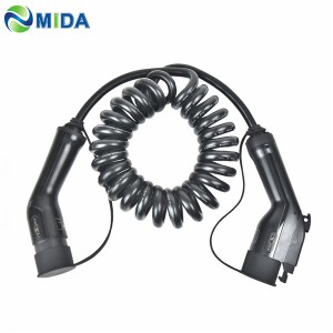 16A 32A Type 1 to Type 2 With Spring Coiled Cable For Electrical Car