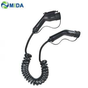 16A 32A Type 1 to Type 2 Spiral Cable EV Charging EVSE Electric Car Charger