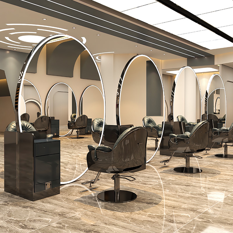 wholesale salon furniture hair salon big mirror station with lights around the edge