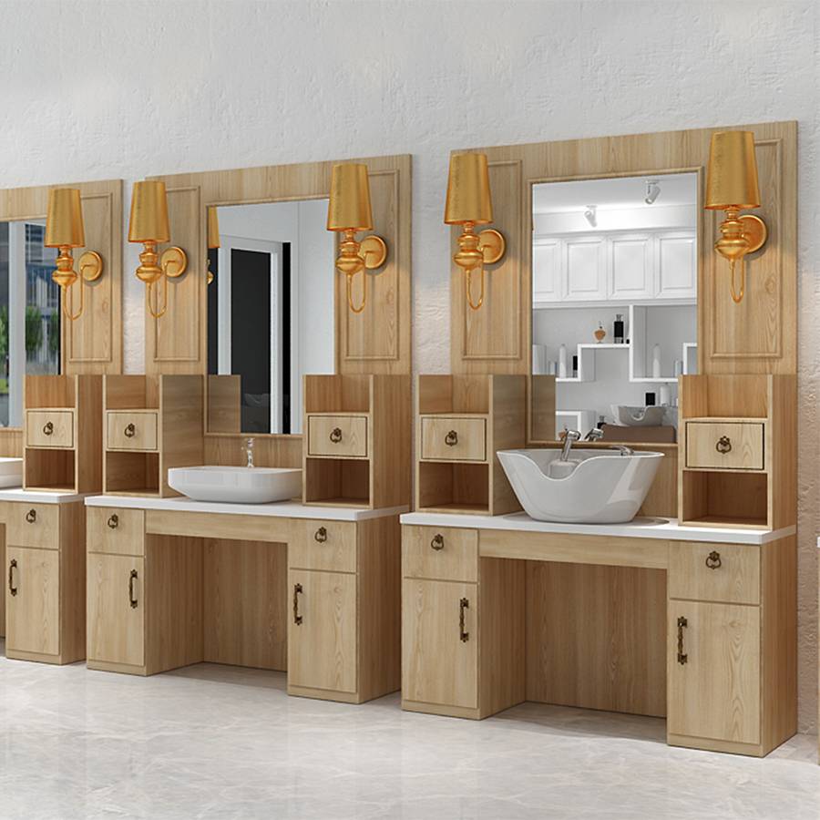 hot sale beauty styling station wooden cabinet salon mirror station