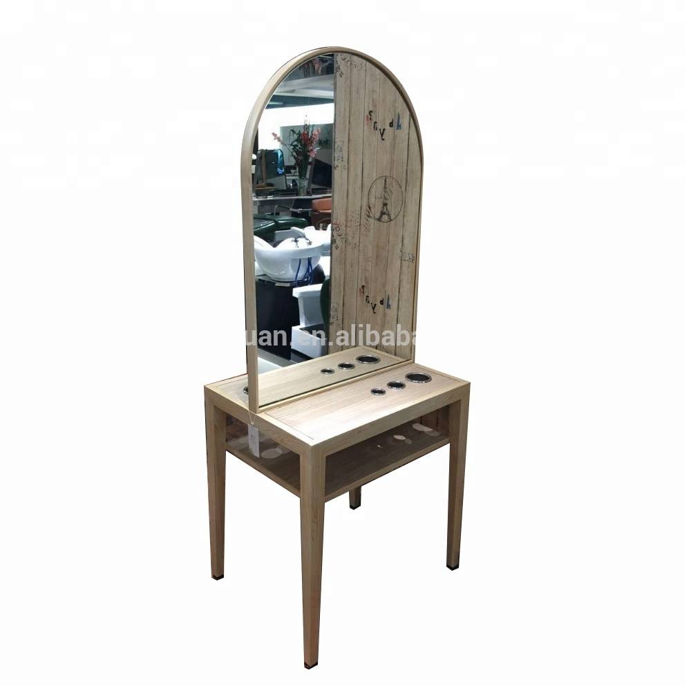 Solid wood stainless steel frame add dryer and comb holder double sides table barber hairdressing mirror station hair salon B069