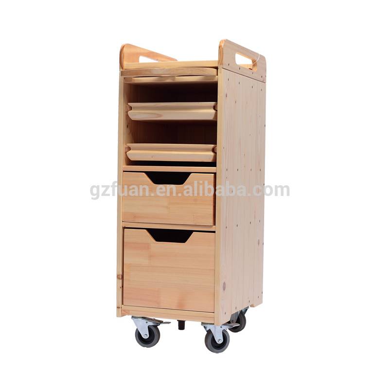 Wholesale custom solid wood frame waterproof salon storage cart hair salon trolley