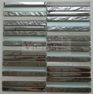 European Design Plated Glass and Silver Color Mosaic Tile Wholesale Electroplate Design Decorative Backsplsah Wired Glass Mosaic Tile