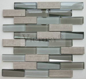 Modern Faceted Beveled Subway Tile, White, Beige and Brown Glossy Glass Mosaic Kitchen and Bathroom Beveled Glass and Metalic Mirror Mosaic Tile