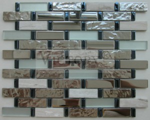 Silver Shinning Factory Made Strip Glass Mosaic Tile Long Strip Crystal Glass Electroplated Mosaic Tiles Shinning Rose Golden with Stone Mosaic for Art Design
