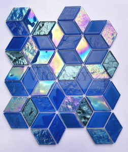 High Quality Swimming Pool Mixed Colorful Crystal Glass Mosaic Tiles for Wall and Floor 4mm Colorfull South America Rhombus Design Glass Mosaic
