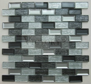 5mm Thickness Grey/Dark Grey/Brown Silver Mirror Mosaic Tile Hot Sales 23X48mm Laminated Crystal Mosaic Tile for Decorative Luxurious Home Decoration Bright Color Bevel Glass Silver Metal Mosaic Tile