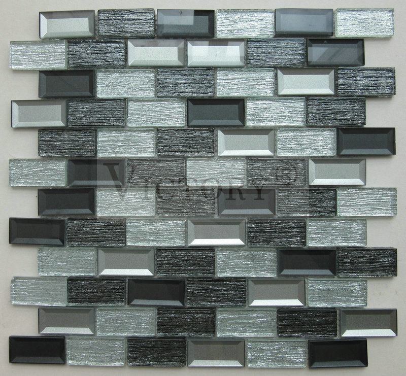 5mm Thickness Grey/Dark Grey/Brown Silver Mirror Mosaic Tile Hot Sales 23X48mm Laminated Crystal Mosaic Tile for Decorative Luxurious Home Decoration Bright Color Bevel Glass Silver Metal Mosaic Tile Featured Image