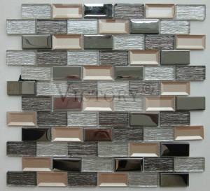 5mm Thickness Grey/Dark Grey/Brown Silver Mirror Mosaic Tile Hot Sales 23X48mm Laminated Crystal Mosaic Tile for Decorative Luxurious Home Decoration Bright Color Bevel Glass Silver Metal Mosaic Tile
