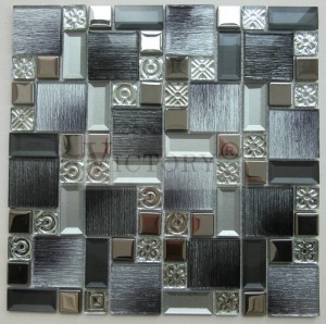 Silver Smoky Bevel Antique Mirror Glass Mosaic Square Silver Texture Surface of Stainless Steel Mosaic Tile Luxury Silver Plating Mixed Crystal Glasss Laminated Mosaic Tile Backsplash