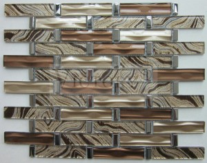 Bronze Mosaic Tile –  5mm Thickness Glass Mosaic Backsplash Linear Leopard-Print Laminated Metallic Glass Mosaic 3D Effect Bumpy Surface Strip Wood Mosaic Tile Pieces Suppliers – VICTO...
