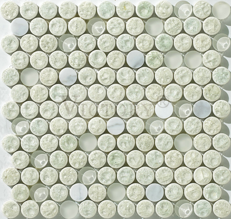 Mosaic Pearl Tiles –  Round Mosaic Tiles Penny Round Mosaic Tile Glazed Ceramic Mosaic Ceramic Tile Mosaic Kitchen Backsplash Building Material Metal Mixed Natural Marble/Ceramic/Glass Mosai...