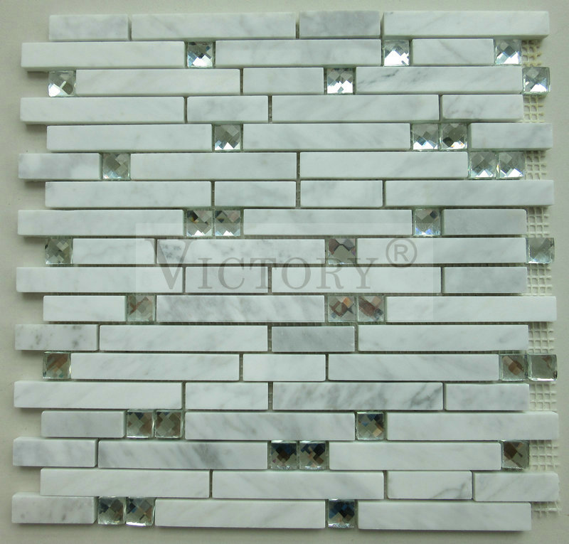 Strip Stone Mosaic Waterjet Mosaic Tile Black And White Mosaic Tile White Mosaic Backsplash Natural Marble Stone Mosaic, Shaped Marble Mosaic for Home Decoration Featured Image