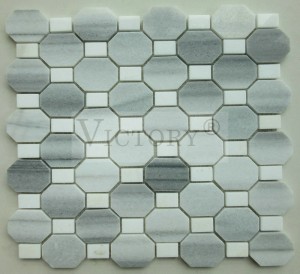 Natural Stone Mosaic Tile Stone Mosaic Backsplash Carrara Mosaic Tiles Grey Mosaic Tiles Mix Color Rhombus Shape Marble Stone Mosaic for Apartment Decoration Design White Mosaic Natural Stone Marble Mosaic