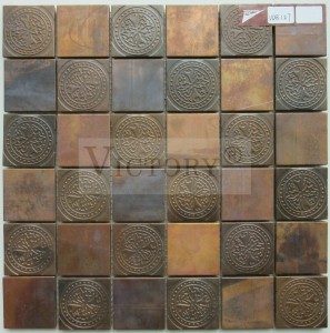 Copper Metal Pattern Backsplash mosaic Tile for Wall Bronze Style Antique Copper Mosaic Tile Metal Art Mosaic Wall Tiles for Backsplash