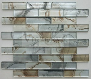 Classical Style Color Mixture Glass Laminated Strip Mosaic Tile Laminated Strip Gray Brown Shiny Metallic Glass Mosaic New Design Laminated Glass Mosaic for Indoor Room