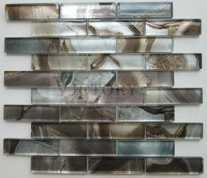 Classical Style Color Mixture Glass Laminated Strip Mosaic Tile Laminated Strip Gray Brown Shiny Metallic Glass Mosaic New Design Laminated Glass Mosaic for Indoor Room