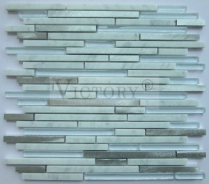 Dining Room Wall Decorative Laminated Strip Glass Aluminum Stone Mosaic Tile