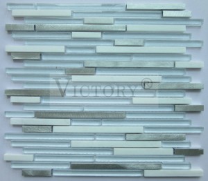 Dining Room Wall Decorative Laminated Strip Glass Aluminum Stone Mosaic Tile