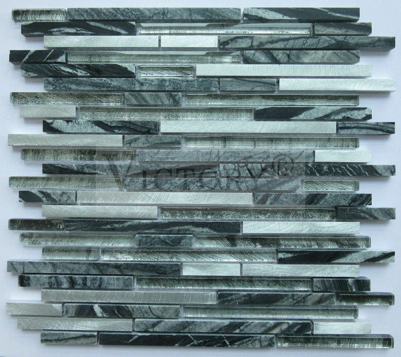 Glass Mosaic Backsplash –  Dining Room Wall Decorative Laminated Strip Glass Aluminum Stone Mosaic Tile – VICTORY MOSAIC