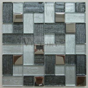 Antique Grid Pattern Square Laminated glass Electroplated Glass Mosaic Brown Laminated Glass Mosaic with Rough Wavy Metal glass