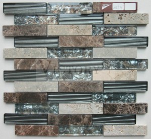 European Market Glass and Stone Mixed Tile Mosaic European Design Plated Glass and Black Color Stone Marble Building Mosaic Tile