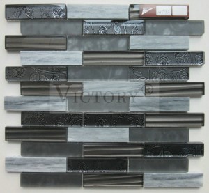 European Market Glass and Stone Mixed Tile Mosaic European Design Plated Glass and Black Color Stone Marble Building Mosaic Tile