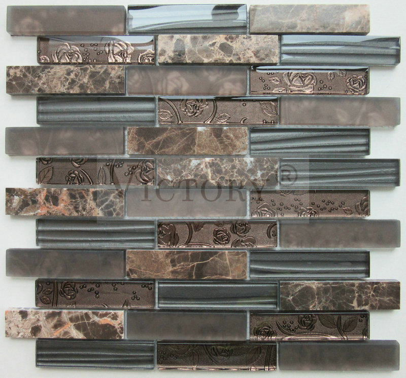 European Market Glass and Stone Mixed Tile Mosaic European Design Plated Glass and Black Color Stone Marble Building Mosaic Tile Featured Image