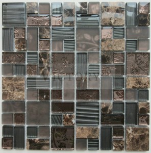 Mosaic Tiles For Sale –  Shower Room Emperadordark marble and Coffee Color Glass Mosaic High Quality 300*300 Crystal Mosaics Backsplash Wall Tiles White and Silvery Glass Square Mosaic Tile ...