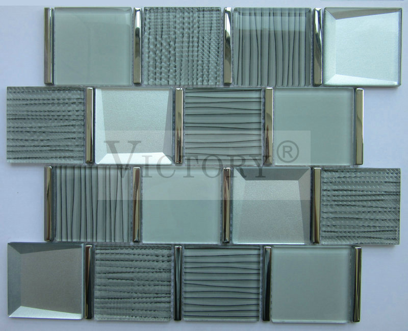 China Grey Mosaic Tiles –  Crystal Mosaic Clear Crystal Glass Mixed Metal Blend Mosaic for Wall and Backsplash Chinese Decorative Crystal Glass Mosaic Tile Manufacturer – VICTORY MOSAIC