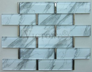 Glass Tiles for Mosaic Crafts Laminated Marble Look Glass Mosaic Tile for Bathroom Wall Decoration New Stone Pattern Art Laminated White Inkjet Pinted Glass Mosaic Tile for Wall