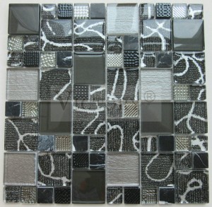 Black Wire Surface Small Bark & Stainless Steel Glass Mosaic Tiles like Carpet Backsplash Wall Glossy Bathroom Inkjet Strip Glass Mosaic Tile