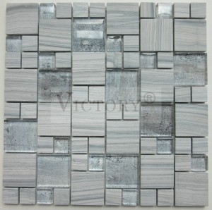 Shower Room Emperadordark marble and Coffee Color Glass Mosaic High Quality 300*300 Crystal Mosaics Backsplash Wall Tiles White and Silvery Glass Square Mosaic Tile for Kitchen