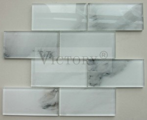 Super White Glass Mosaic Tile with Laminated Inkjet Stone Patterns for Wall Decoration