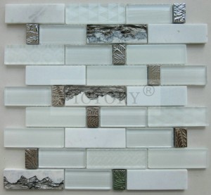 Colorful Strip Patterns Decorative Mix Glass Marble Mosaic for Home Long Strip Crystal Glass Electroplated Mosaic Tiles