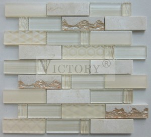Colorful Strip Patterns Decorative Mix Glass Marble Mosaic for Home Long Strip Crystal Glass Electroplated Mosaic Tiles