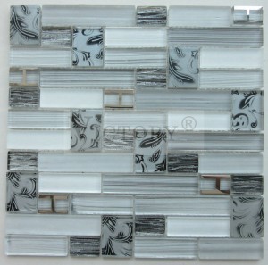 Strip Glass Mosaic with E-Plating Frame Modern Heat Resistant Decorative Interior Kitchen Tile Wall Glass Mosaic