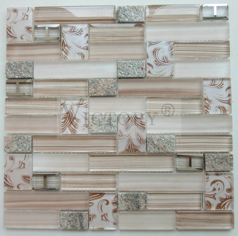 Strip Glass Mosaic with E-Plating Frame Modern Heat Resistant Decorative Interior Kitchen Tile Wall Glass Mosaic Featured Image