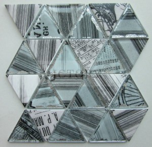 Mosaic Glass Pieces Gray Triangle Pattern Decorative Wall Tile Laminate Crystal Glass Mosaic Tile Modern Triangle Shape Shinny Laminate Mosaic Tiles for Big Wall Decoration