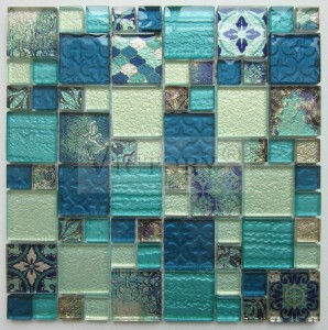 Iridescent Glass Mosaic Tile 12X12 Mixcolor Polished Crystal Glass Mosaic Tile Rainbow Color High-Grade Bathroom Glass Mosaic