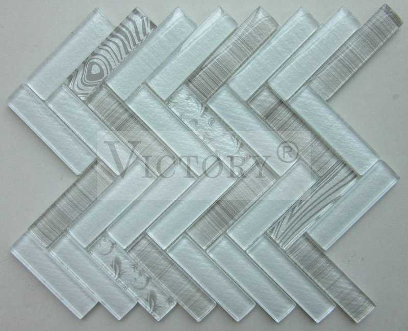 Backsplash Glass Mosaic Tile High Quality Bathroom Wholesale Crystal Strip Herringbone Glass Mosaic Arch Form Glass Mosaic Hot-Sale in America Featured Image