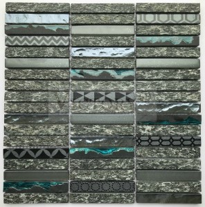 Strip Glass Mosaic and Stone Marble for Wall Background White Marble Mosaic Tile Natural Stone Mosaic Glass Mosaic Stacked Pattern Gray Marble Stone Mosaic Tile for Interior Design