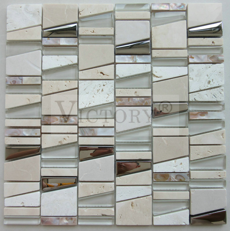 Carrara Thassos Cube Marble Mosaic –  Irregular Strip Stone Crystal Glass Mosaic Tiles for Wall Decoration Shell Mosaic of Mix Color Irregular for Decoration Bathroom and Restaurant Beautifu...
