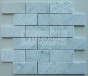 Carving Pattern White/Beige/Brown/Black Bathroom Wall/Flooring Kitchen Backspalsh Marble Mosaic Tile Stone Mosaic Backsplash Square Mosaic Tiles Rectangle Mosaic Tiles Mosaic Subway Tile Stone Mosaic Shower