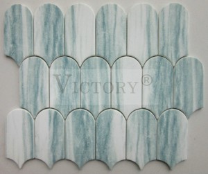 Marble Look Recycle Glass Mosaic Piano Key Shape Stone Mosaic Recyled Glass Mosaic for Interior China Factory Glass Mosaic Marble Stone Recycled Glass Mosaic Tile for Kitchen Backsplash